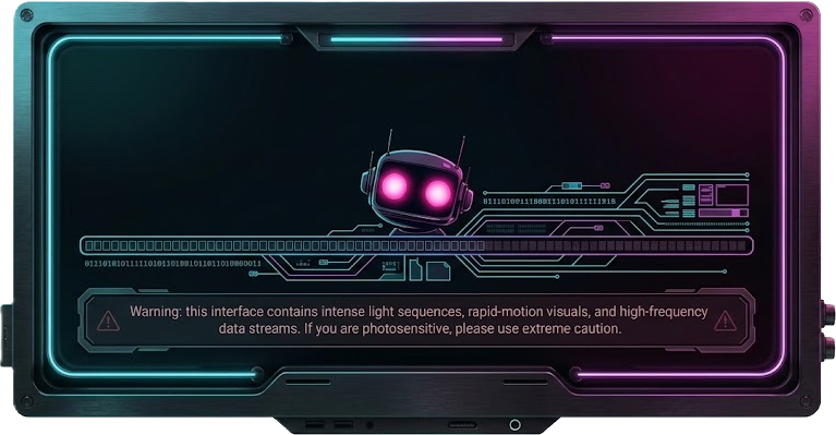 subRobots loading screen with a warning about flashing lights and motion